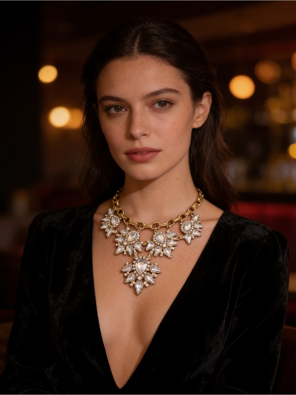 Gold Statement Crystal Floral Bib Necklace - Women Jewelry